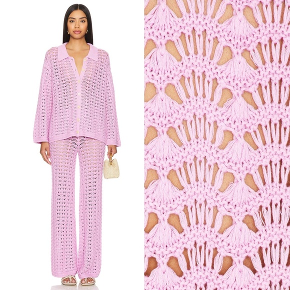 NWT LOVERS & FRIENDS | Pink Cotton Estie Pointelle Knit Top & Pant SET | Size S - Picture 1 of 14